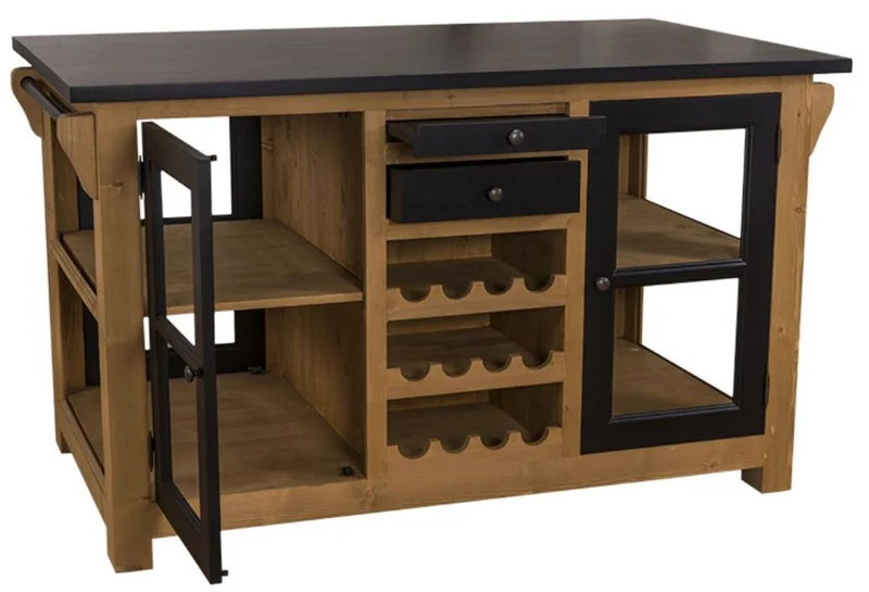 Casa Padrino Landhausstil Küchenschrank mit Arbeitsplatte Naturfarben / Schwarz 150 x 90 x H. 90 cm