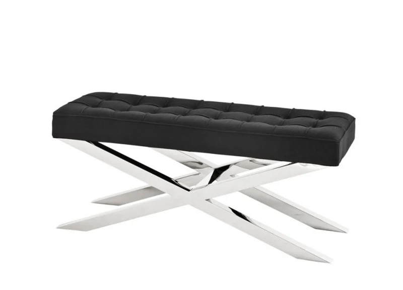 Casa Padrino Luxus Sitzbank Mod2 in Panama Schwarz und poliertem Edelstahl 120 x 42,5 x H. 53,5 cm