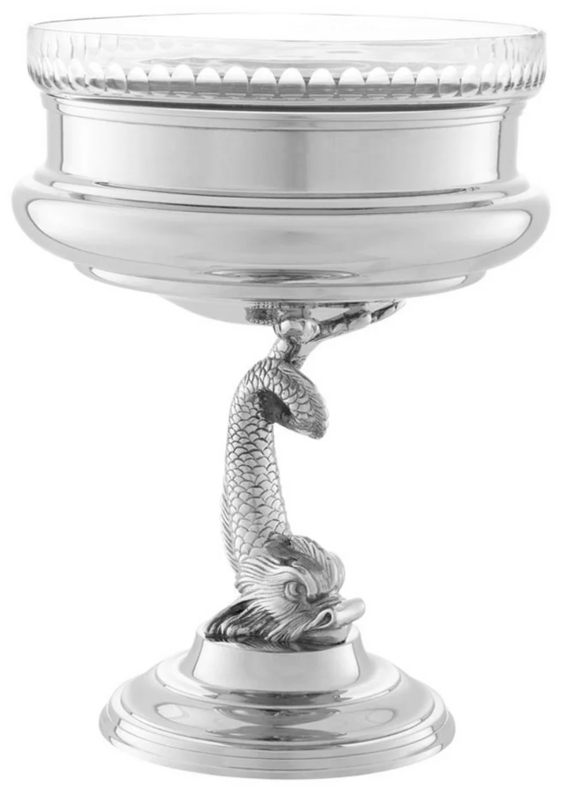Casa Padrino Designer Schüssel Delphine 22 x H. 29 cm - Luxus Hotel Accessoires aus Messing vernickelt und Glas