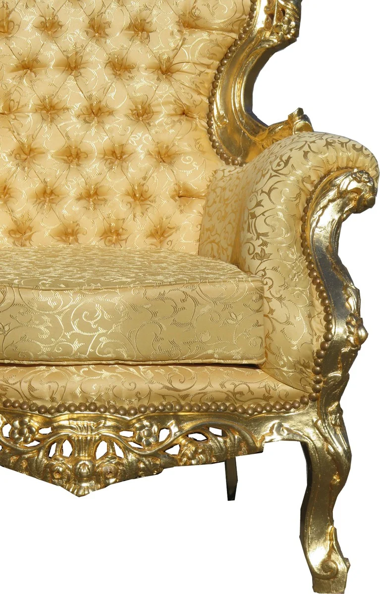 Casa Padrino Barock Wohnzimmer Set Versailles II Gold Muster / Antik Gold - 3er Sofa + 2 Sessel