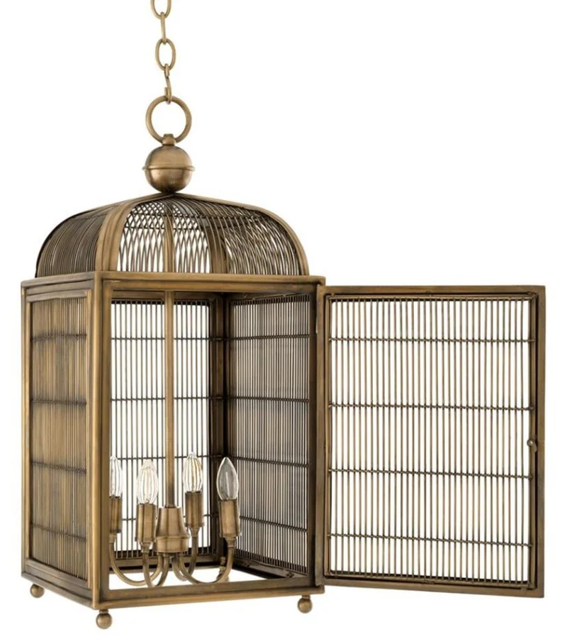 Casa Padrino Designer Hängeleuchte / Laterne Antik Messing 38 x 38 x H. 81 cm - Luxus Hängelampe