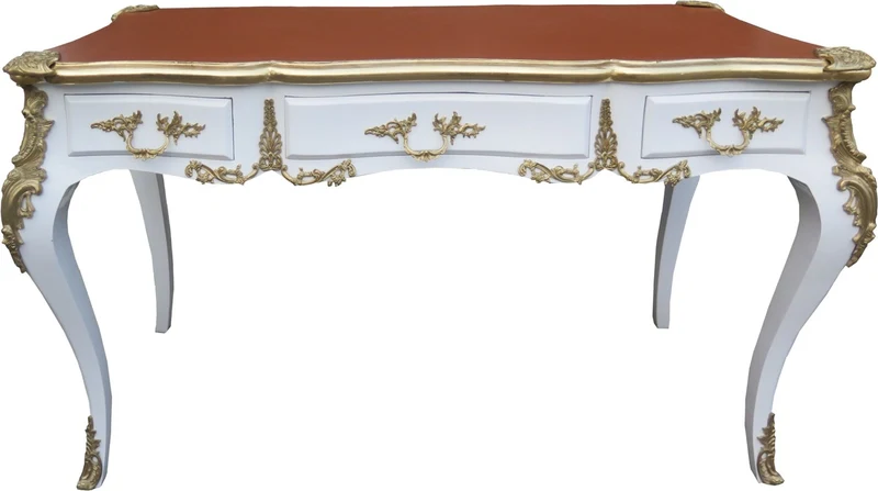 Casa Padrino Luxus Barock Schreibtisch Sekretär in Weiss Gold und Apricot mit 3 Schubladen - 141 x 65 x 80 cm