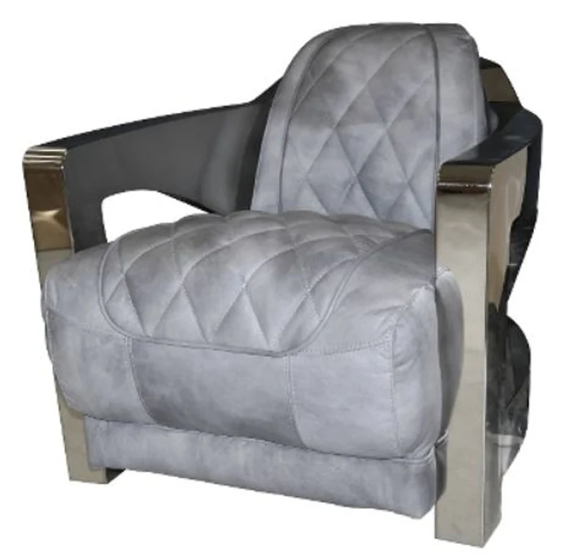 Casa Padrino Echtleder Club Sessel im englischen Stil Grau / Silber 75 x 89 x H. 70 cm