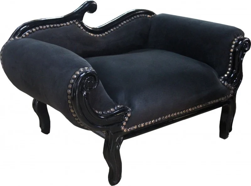 Casa Padrino Barock Hunde & Katzen Chaiselongue Sofa - Schwarz / Schwarz - 78 x 48 x 50 cm