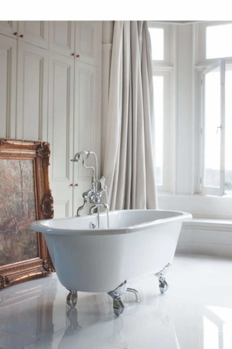 Casa Padrino Jugendstil Badewanne freistehend 1500mm BWin Weiß - Freistehende Retro Antik Badewanne