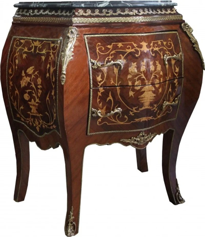 Casa Padrino Barock Kommode Mahagoni Braun mit Marmorplatte Grün, 73 x 45 x 78 cm - Edles Antik Stil Replikat
