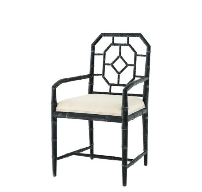 Casa Padrino Luxus Esszimmer Stuhl mit Armlehne Schwarz - Limited Edition