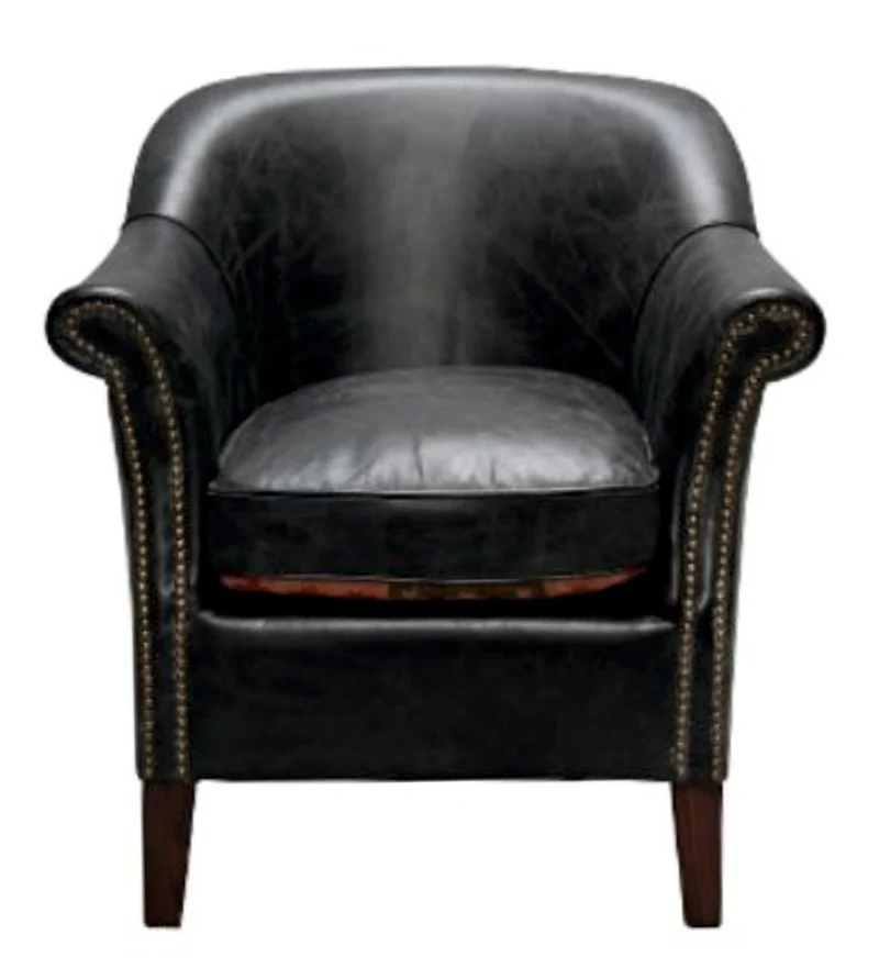 Casa Padrino Luxus Echtleder Sessel im englischen Stil Schwarz 75 x 75 x H. 78 cm