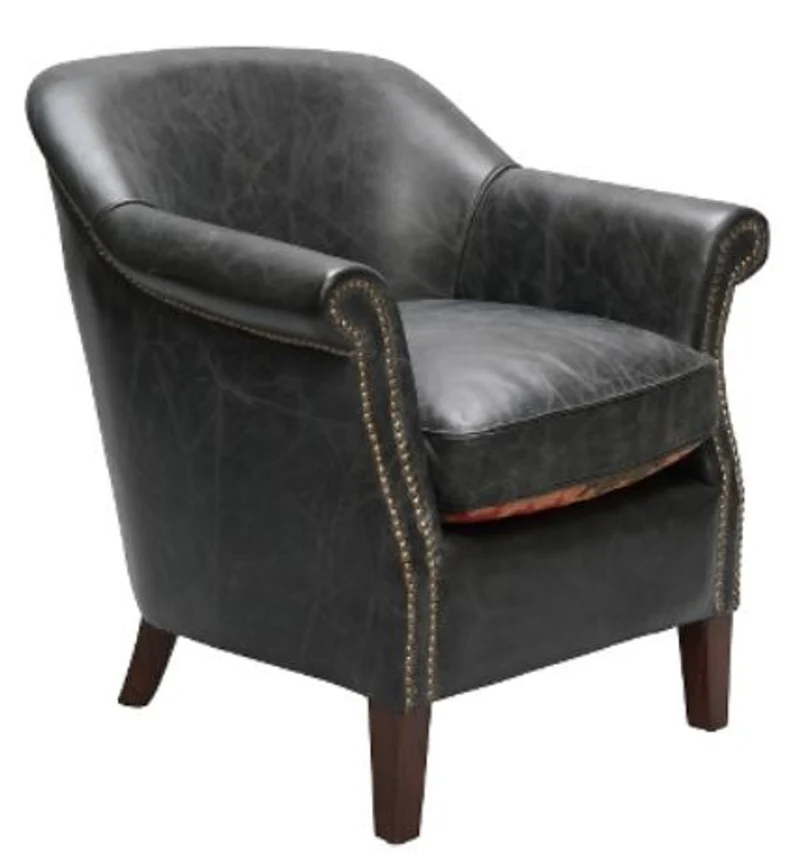 Casa Padrino Luxus Echtleder Sessel im englischen Stil Schwarz 75 x 75 x H. 78 cm