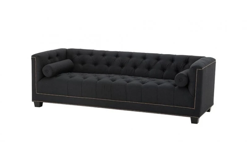 Casa Padrino Luxus Sofa 3 Sitzer - Panama Schwarz, Kiefer- und Birkenholz, 230 x 85 x 72 cm
