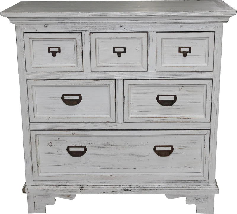 Casa Padrino Shabby Chic Landhaus Stil Kommode mit 6 Schubladen in Antik Weiß, 84 x 33 x 84 cm