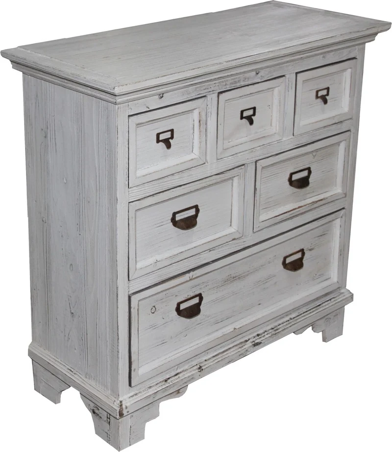 Casa Padrino Shabby Chic Landhaus Stil Kommode mit 6 Schubladen in Antik Weiß, 84 x 33 x 84 cm
