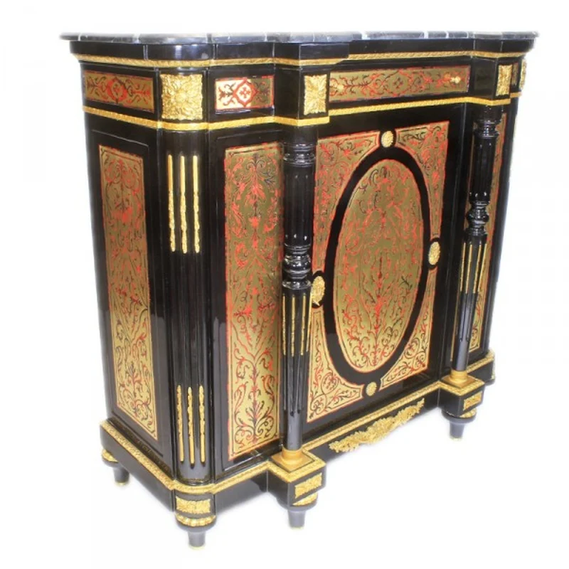 Casa Padrino Barock Boulle Kommode Schwarz / Gold / Rot mit Marmorplatte 130 cm - Möbel Schrank Sideboard