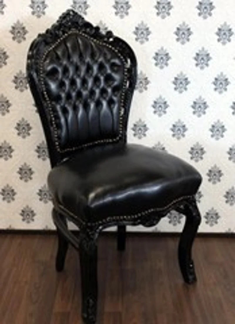 Casa Padrino Barock Esszimmer Stuhl Schwarz Lederoptik / Schwarz - Antik Stil Möbel