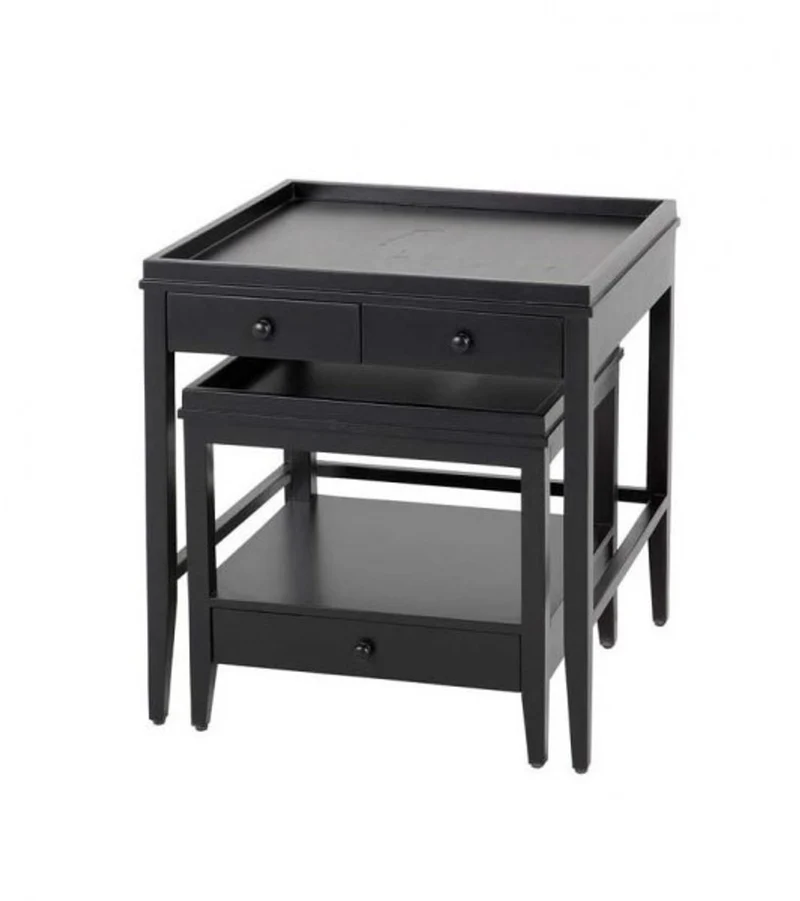 Casa Padrino Luxus Art Deco Designer Beistelltisch 2er Set aus Mahagoni und Gmelina Holz in Schwarz - 57 x 55 x H. 61 cm / 47 x 45 x H. 45 cm