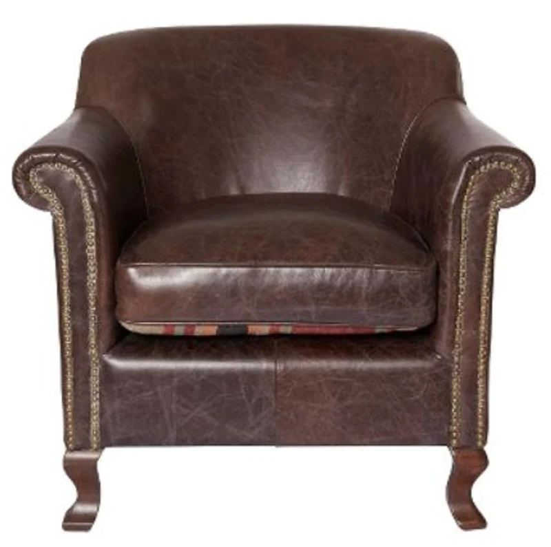 Casa Padrino Luxus Echtleder Sessel im englischen Stil Dunkelbraun 88 x 81 x H. 79 cm