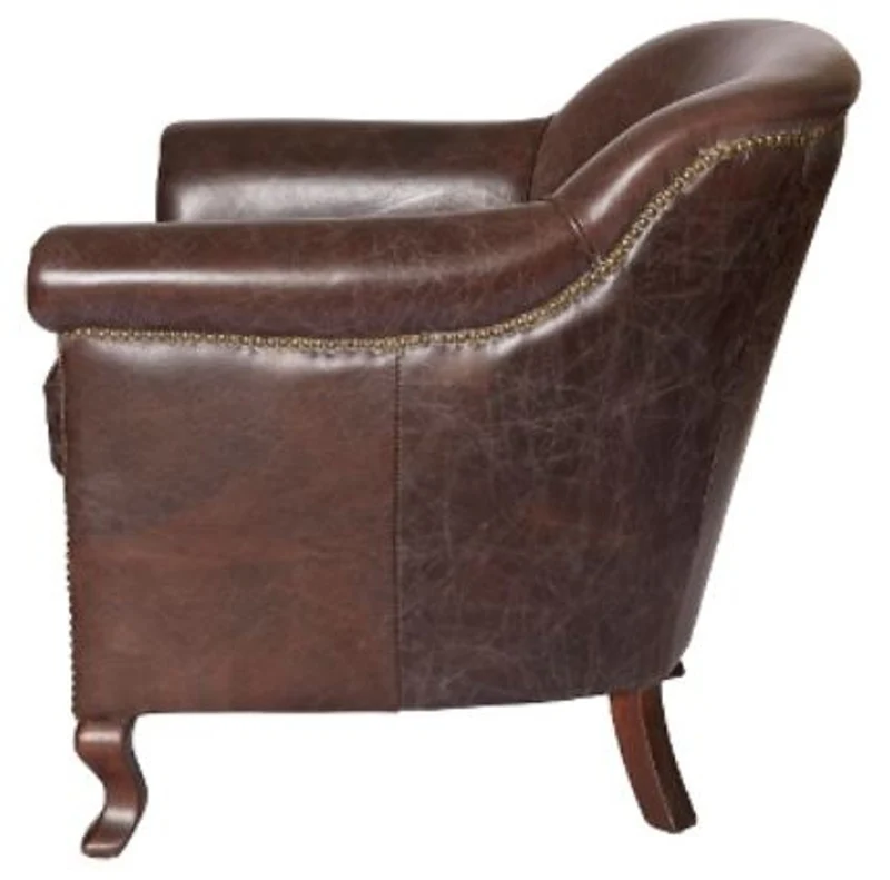 Casa Padrino Luxus Echtleder Sessel im englischen Stil Dunkelbraun 88 x 81 x H. 79 cm