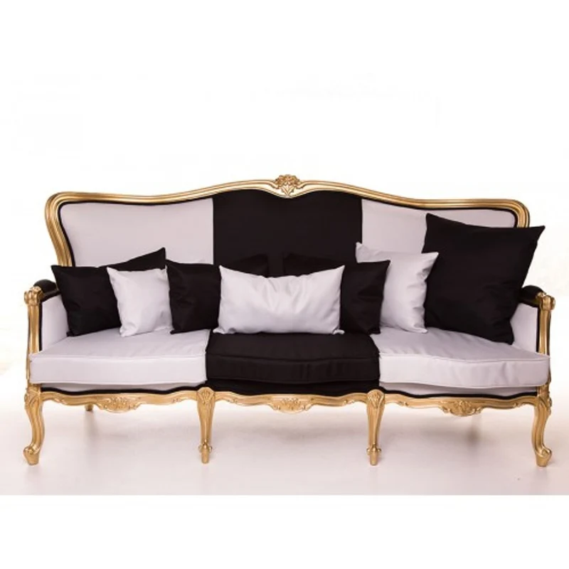 Casa Padrino Luxus Barock Sofa 210 cm - Barock Sitzbank in Schwarz Weiß und Gold - Prunkvolles Design