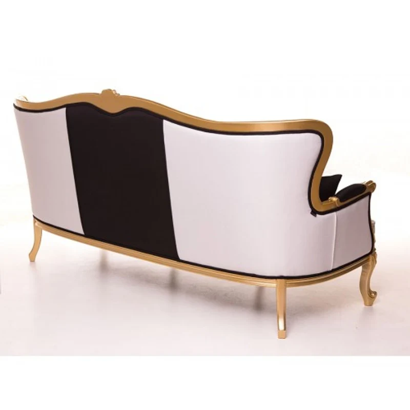 Casa Padrino Luxus Barock Sofa 210 cm - Barock Sitzbank in Schwarz Weiß und Gold - Prunkvolles Design