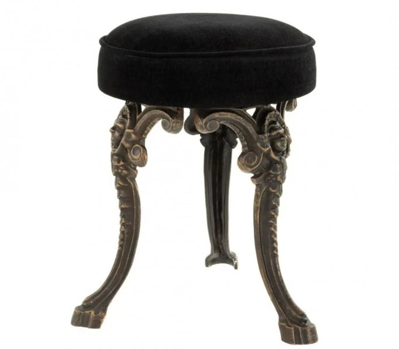 Casa Padrino Luxus Sitz Hocker im Barockstil Bronze Finish und schwarzer Samt-Optik 32 x H. 47 cm