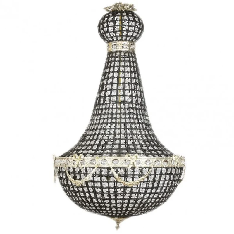 Casa Padrino Luxus Barock Decken Hängeleuchte 55 x H 110 cm - Glas / Schwarz / Silber