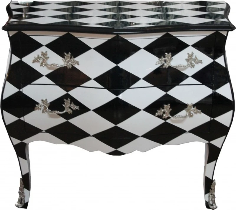 Casa Padrino Barock Kommode Karo Schwarz/Weiß 104 x 52 x 83 cm - Handgefertigte Luxus Kommode aus Massivholz