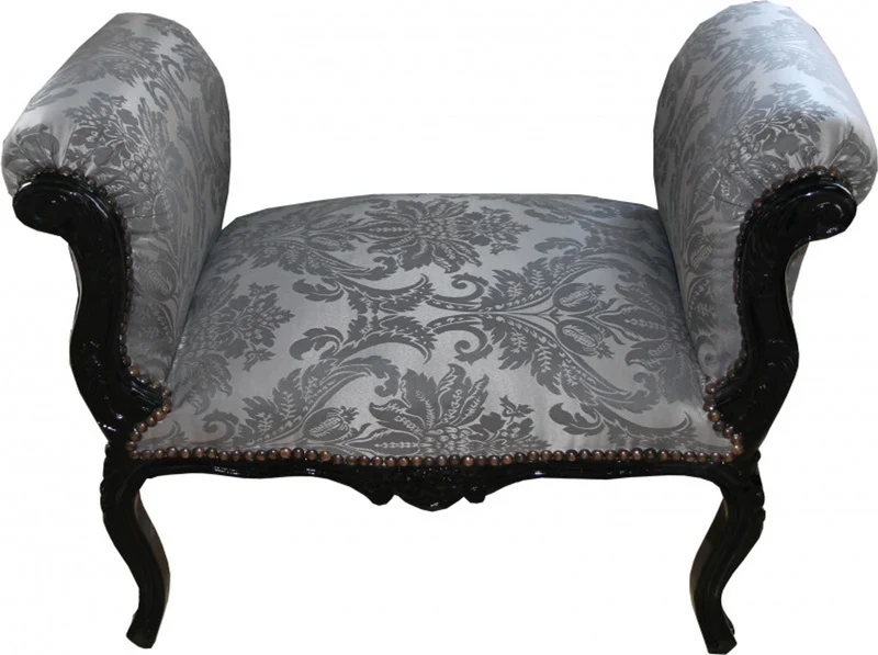 Casa Padrino Barock Schemel Hocker Grau Muster / Schwarz - Sitzbank - Limited Edition
