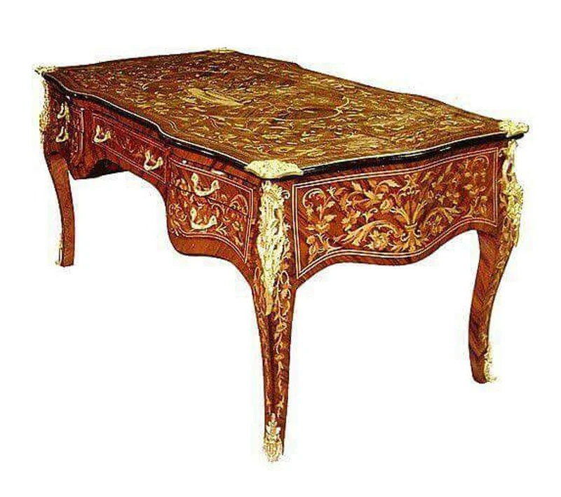 Casa Padrino Barock Schreibtisch in Dunkelbraun mit aufwendigen Intarsien - Sekretär aus Massivholz - 180 x 80 x H. 80 cm