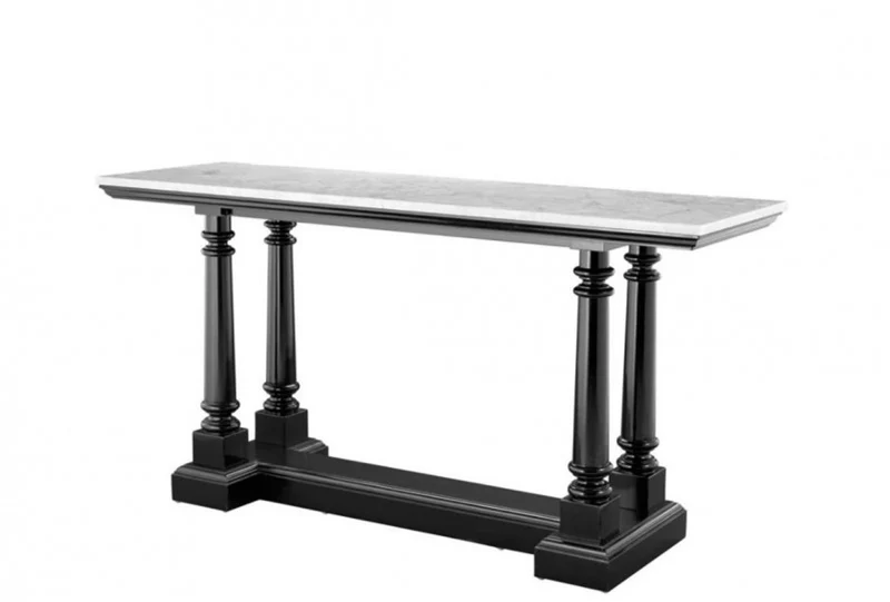 Casa Padrino Luxus Konsole im Barockstil aus Mahagoni Holz in Schwarz mit weißer Marmorplatte 160 x 50 x H. 81 cm