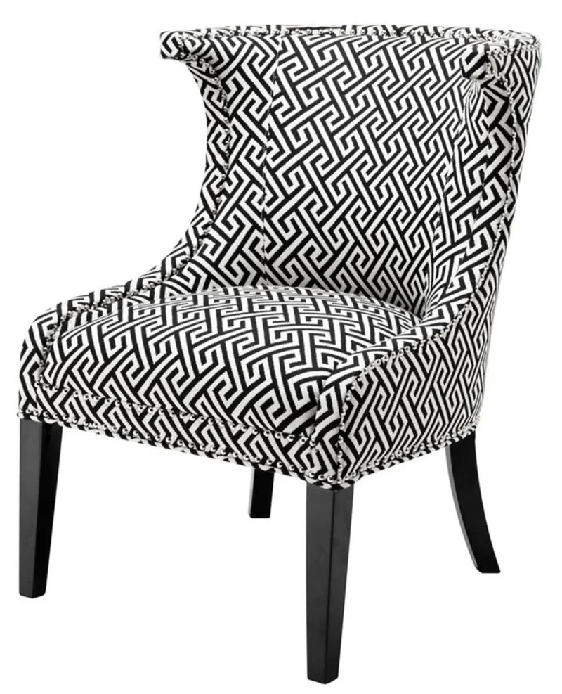 Casa Padrino Sessel in schwarz / weiß 66 x 60 x H. 91 cm - Luxus Ohrensessel