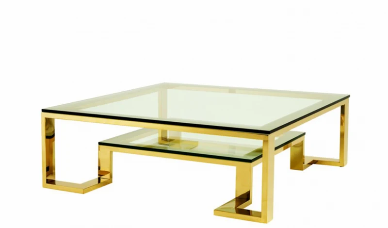 Casa Padrino Luxus Art Deco Designer Couchtisch Gold 120 x 120 x H. 40 cm - Wohnzimmer Tisch aus Edelstahl und Glas