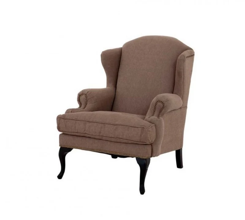Casa Padrino Luxus Ohrensessel in Braun mit schwarzen Beinen und Antik-Messing Nägeln - 82 x 100 x 105 cm