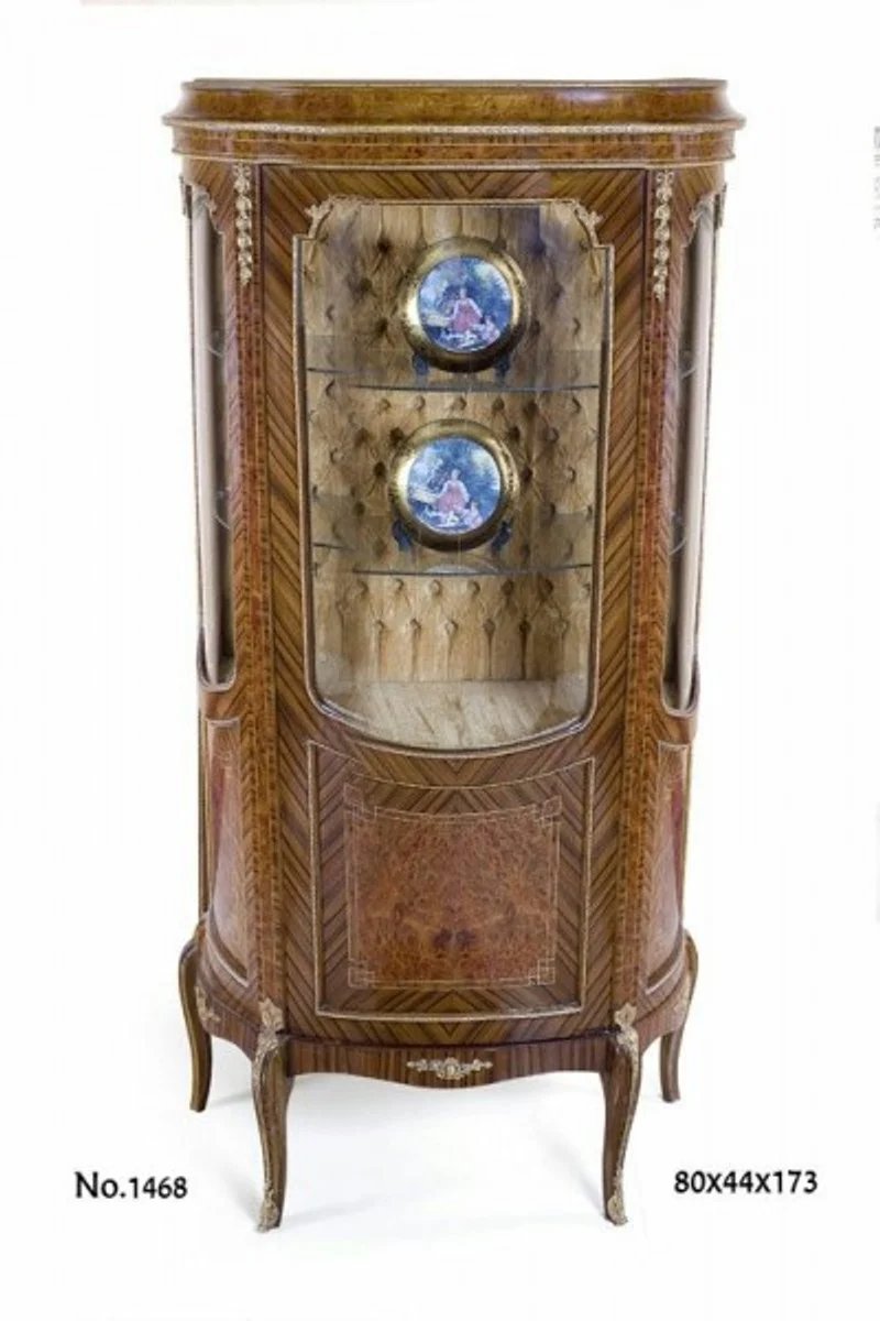 Casa Padrino Barock Vitrinenschrank im Barockstil, braun / gold, 80 x 44 x H. 173 cm