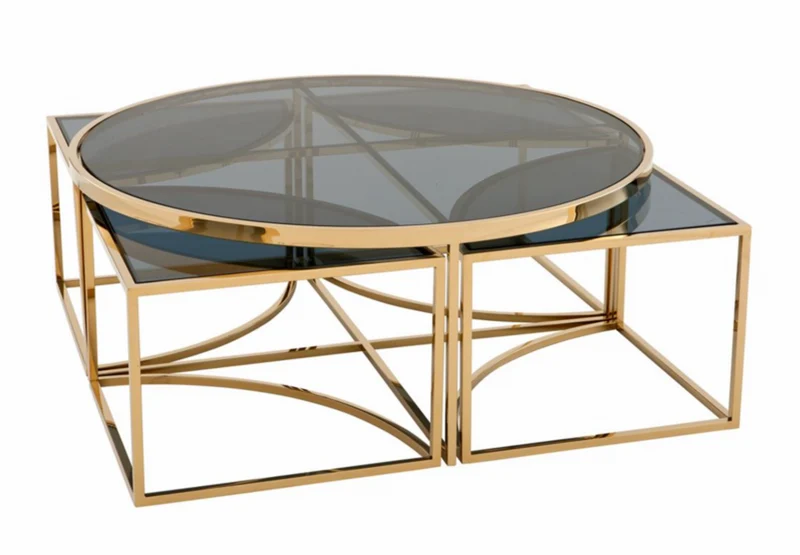 Casa Padrino Art Deco Luxus Couchtisch - Gold Finish - 99,5 x H. 40,5 cm - Exklusiver Wohnzimmertisch in edlem Design
