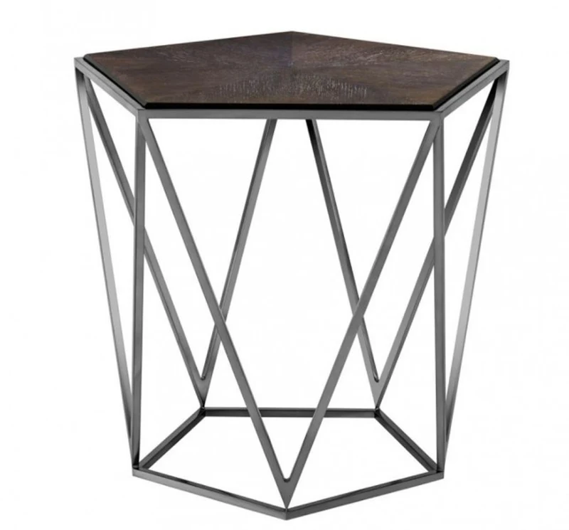 Casa Padrino Luxus Art Deco Designer Beistelltisch - Schwarz-Nickel und Holzkohle Eichenfurnier - 57 x 57 x H. 55 cm