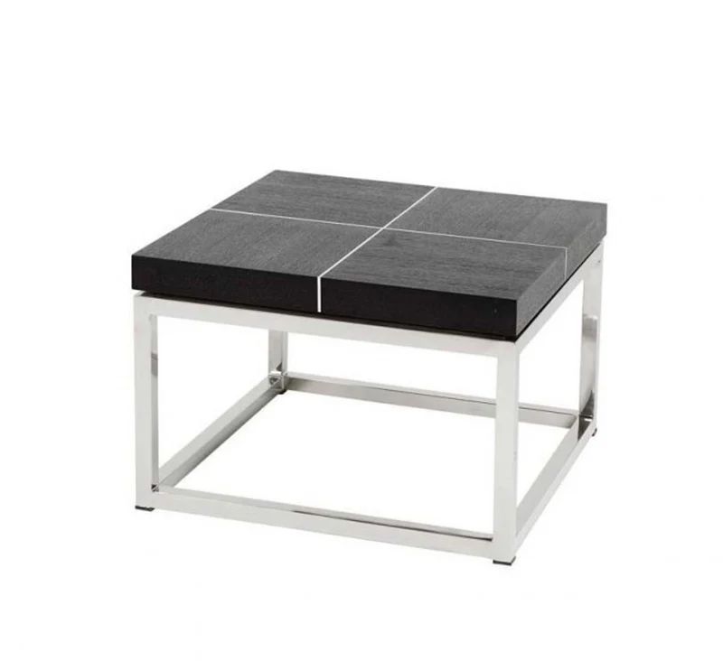 Casa Padrino Luxus Art Deco Designer Beistelltisch - Edelstahl und Eichenfurnier in Schwarz - 65 x 65 x H. 45 cm