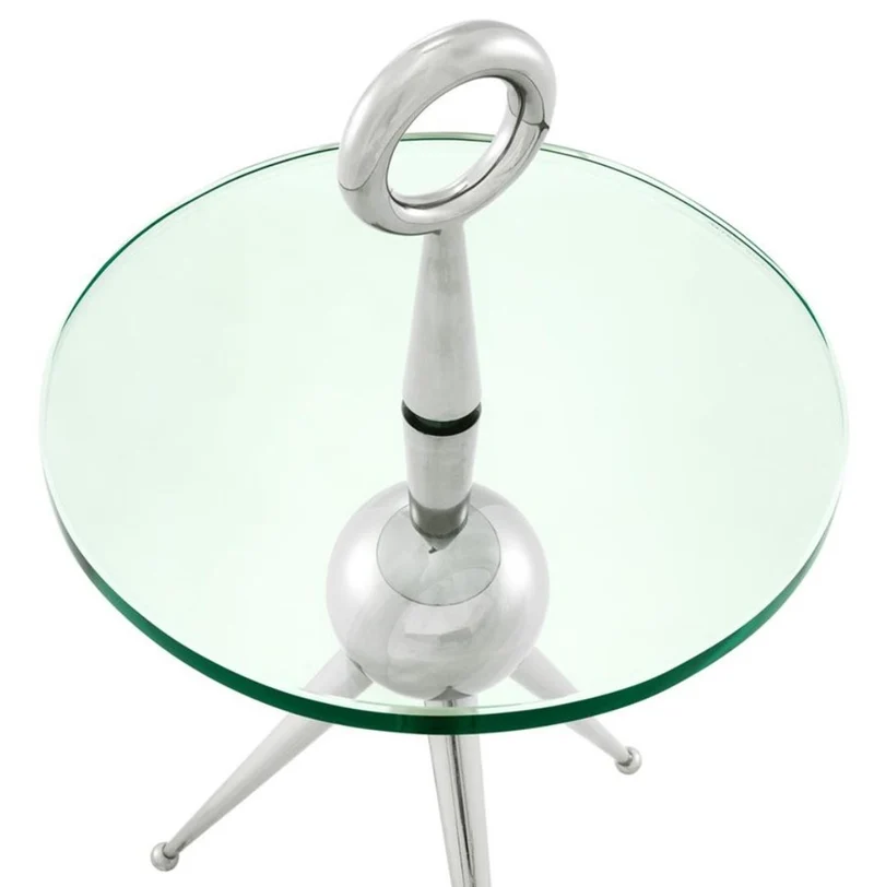 Casa Padrino Beistelltisch in silber mit Glasplatte 40 x H. 72 cm - Luxus Hotel Tisch