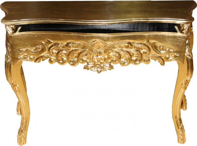 Casa Padrino Barock Konsolentisch Gold mit Schubladen, Damen Schminktisch, Antik Stil, B 116 cm x H 77 cm x T 36 cm