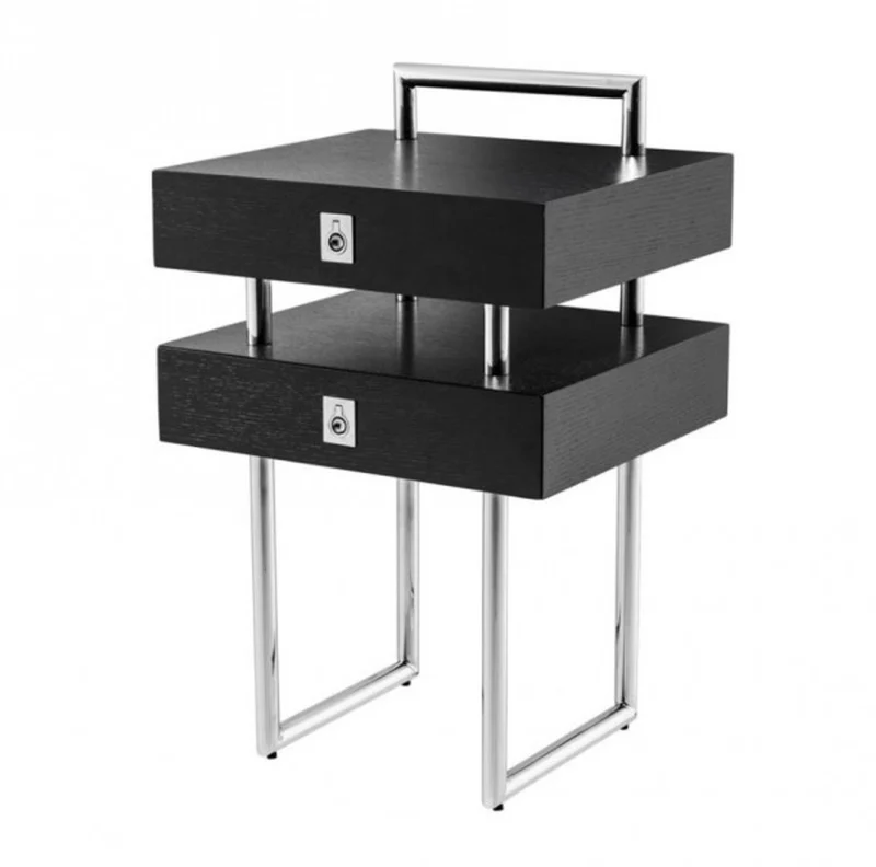 Casa Padrino Luxus Art Deco Designer Beistelltisch - Polierter Stahl und schwarzes Eichenfurnier - 50 x 44,5 x H. 79 cm