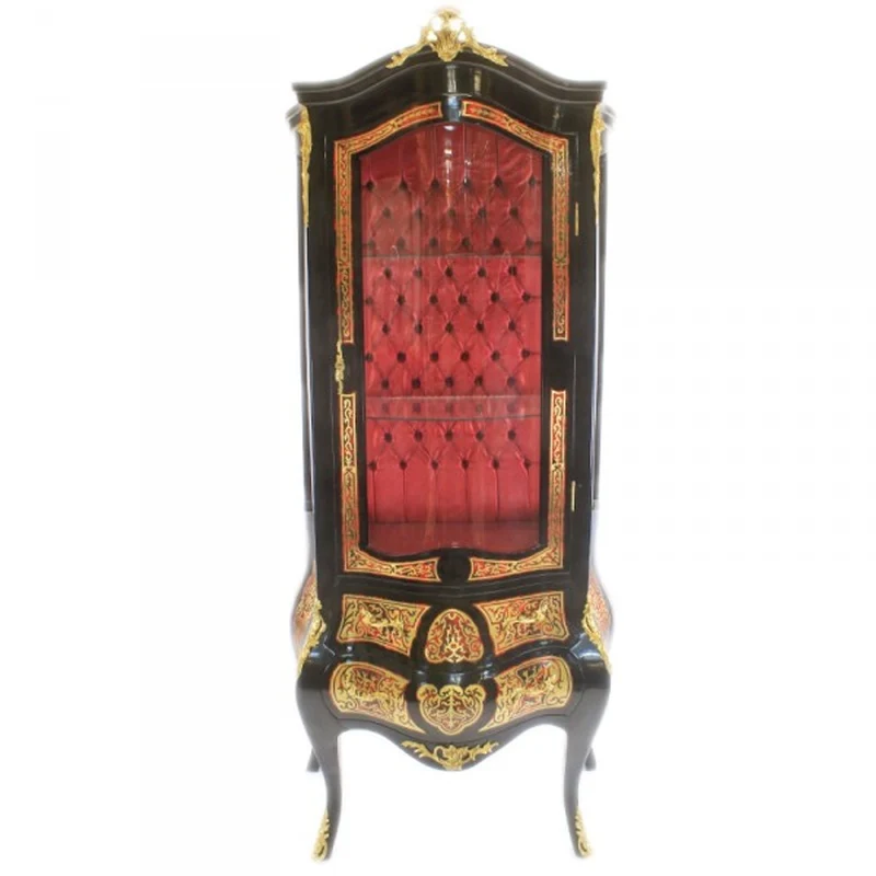 Casa Padrino Barock Boulle Vitrine Versailles - Repräsentativer Vitrinenschrank in Schwarz, Gold und Rot - 65 x 40 x 185 cm