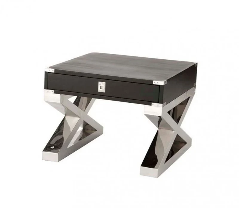 Casa Padrino Luxus Art Deco Designer Beistelltisch - Polierter Stahl und Birkenholz - 65 x 65 x H. 52 cm
