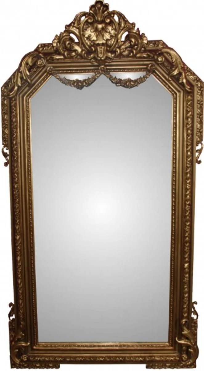 Casa Padrino Barock Wandspiegel Luxus Gold 99 x 174 cm - Prunkvoller Spiegel aus Massivholz