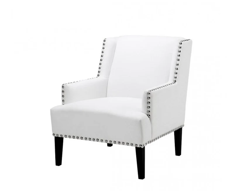 Casa Padrino Designer Art Deco Club Sessel in Weiß mit schwarzen Beinen und Nickel Nägeln, 74 x 80 x 89 cm