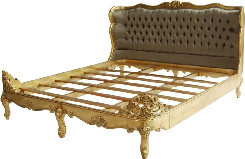 Casa Padrino Barock Bett Barocco Gold / Khaki Satinstoff 180 x 200 cm aus der Luxus Kollektion