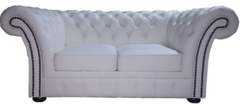 Casa Padrino Chesterfield Echtleder 2er Sofa Weiß 170 x 90 x H. 80 cm - Luxus Kollektion