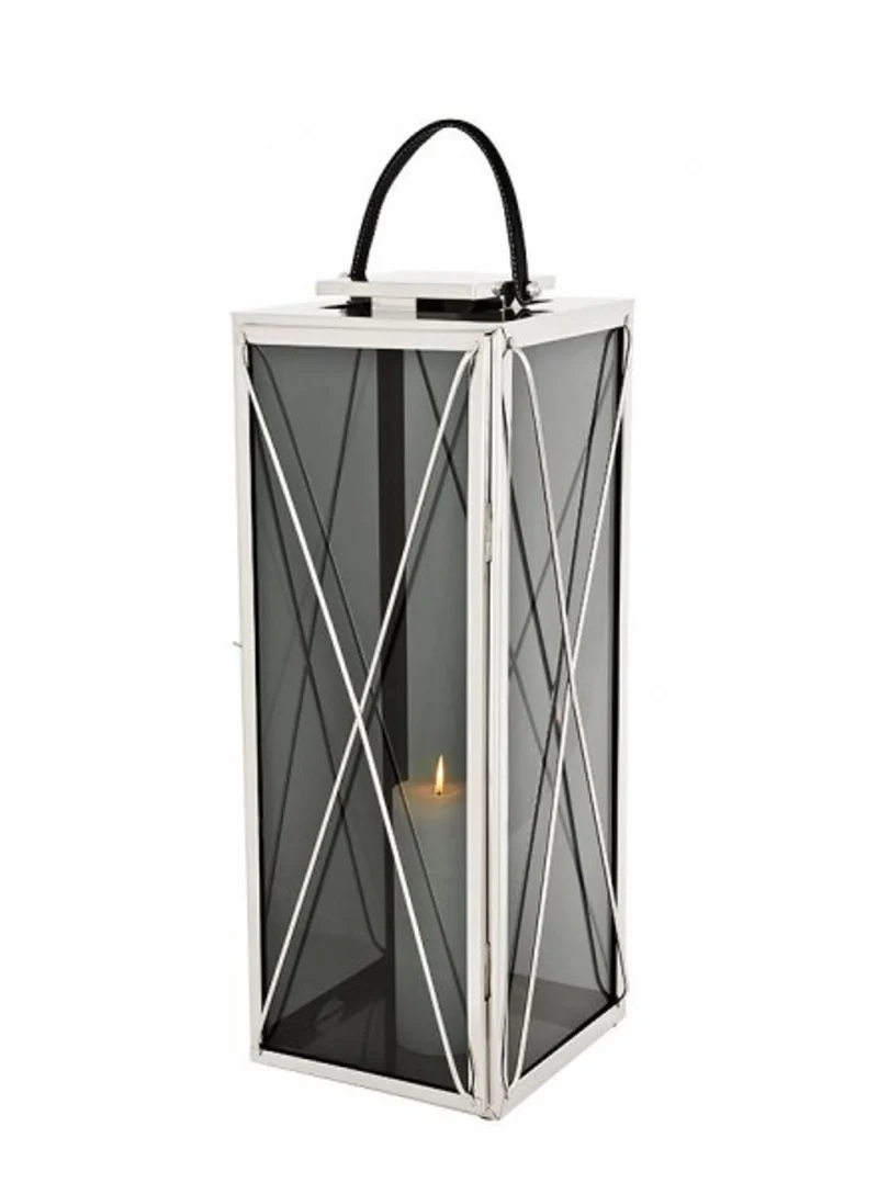 Casa Padrino Designer Deco Laterne Nickel Finish 30 x 30 x H. 83 cm - Luxus Laterne aus Edelstahl und Glas