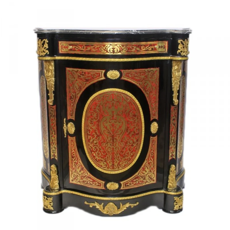 Casa Padrino Barock Boulle Kommode im Antik Stil, Schwarz Gold Rot mit Marmorplatte, 80 x 40 x H 105 cm