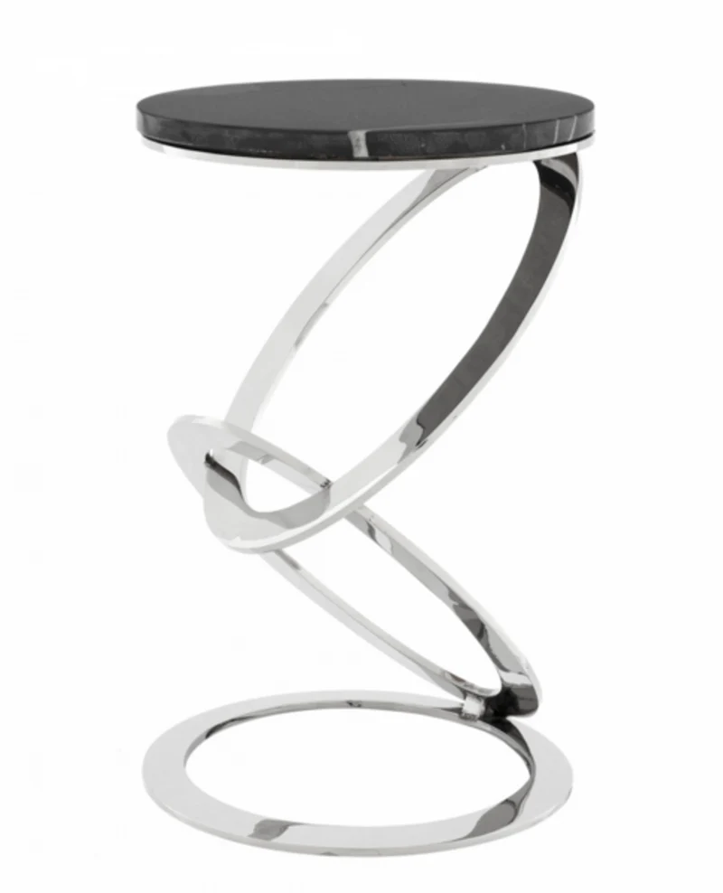 Casa Padrino Luxus Art Deco Designer Beistelltisch mit Marmorplatte - Schwarz / Polierter Edelstahl - 40 x H. 62 cm