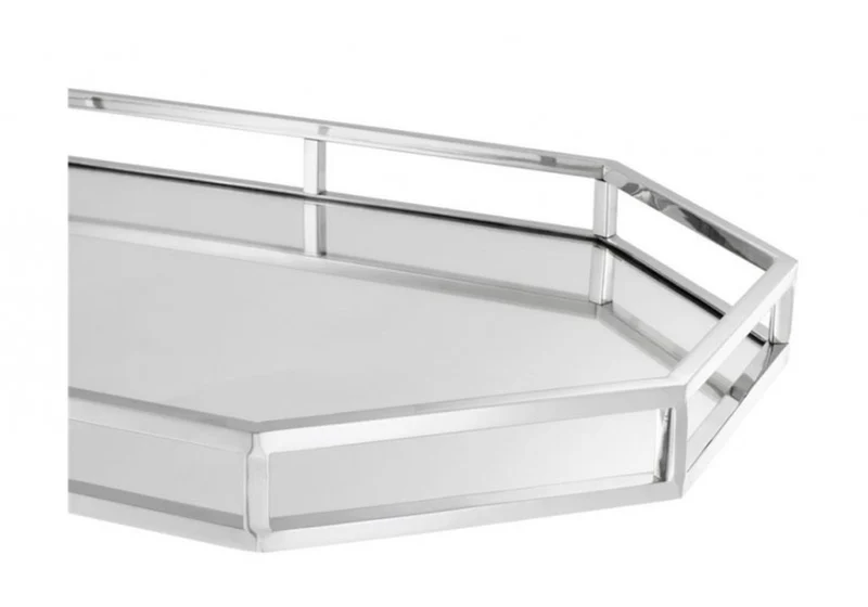 Casa Padrino Luxus Designer Edelstahl Tablett mit Nickel Finish in Silber 60 x 40 x H. 5 cm