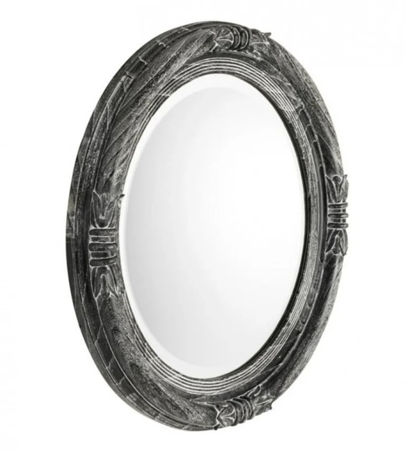 Casa Padrino Luxus Designer Wandspiegel in Schwarzem Kalk - Durchmesser 80 cm